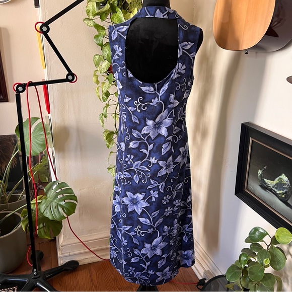 Vtg 90s California Krush Blue Purple Floral Maxi Dress Back Detail - Size 8 - Picture 2 of 6